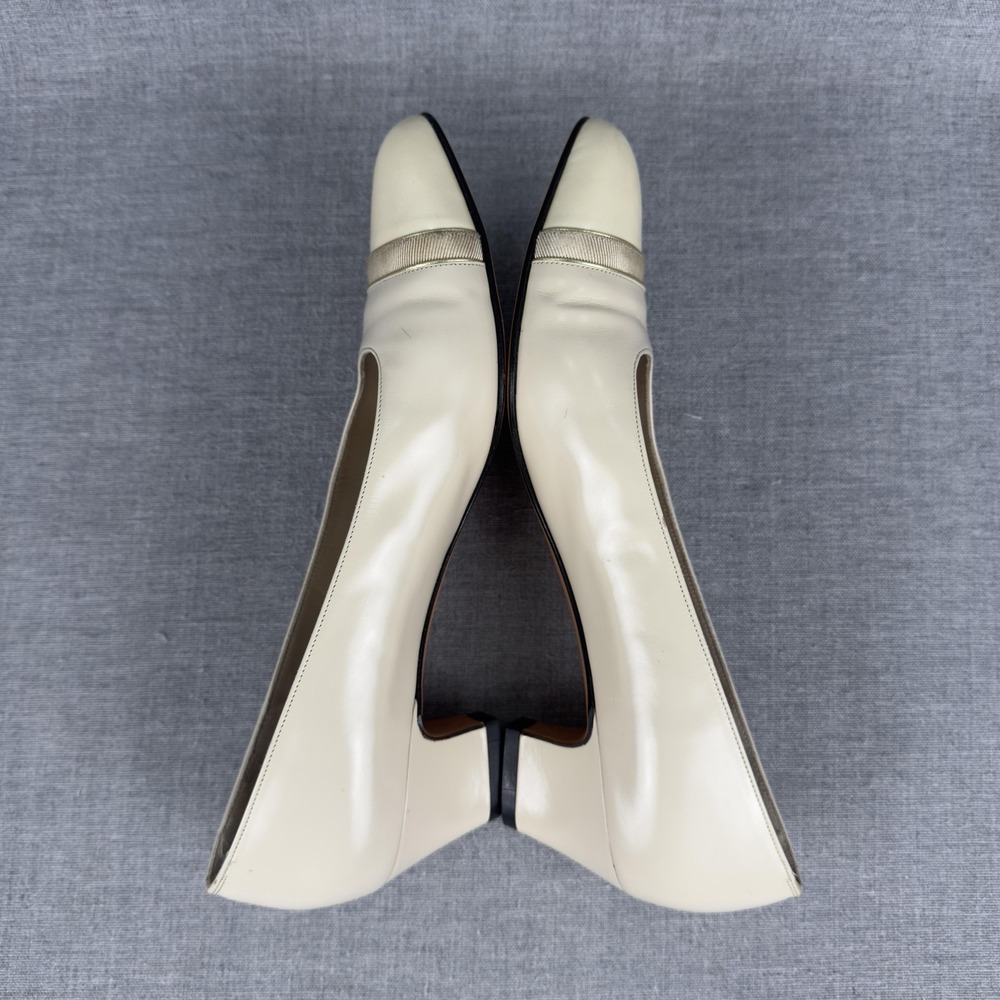 Salvatore Ferragamo Shoes Womens Size 7.5 AA Ivory Leather Pumps Low Heel Italy - Picture 7 of 14